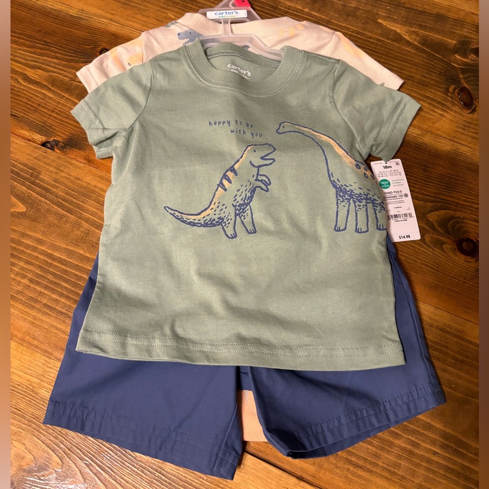 Carters 18 Month - Dinosaur Shirt + Shorts and Onesie Set